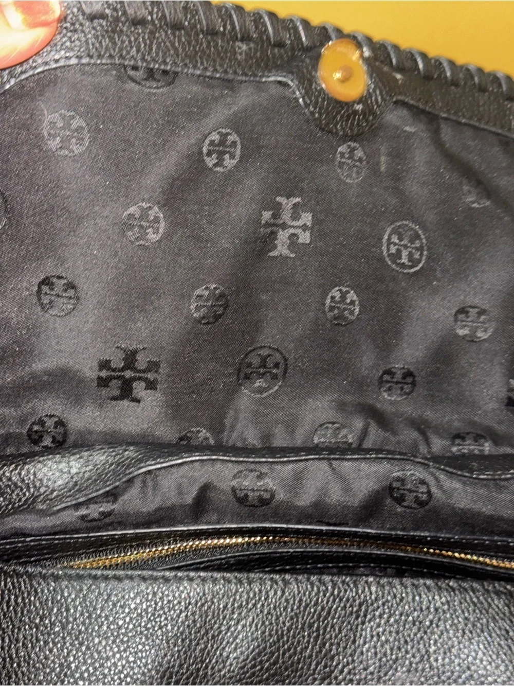 Tory Burch Marion Black Pebbled Leather Chain Shoulder Bag